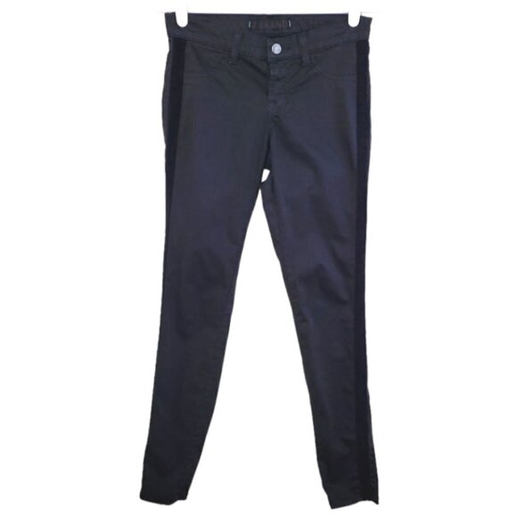 J Brand Skinny Leg Pants With Velvet Tuxedo Stripe Black Womens Size 25 - Picture 1 of 13